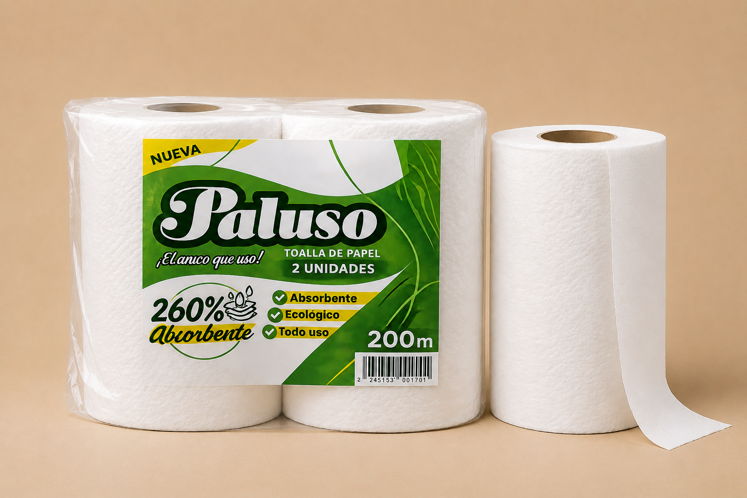 Toallas de Papel 200 mts sin Prepicado 2 rollos